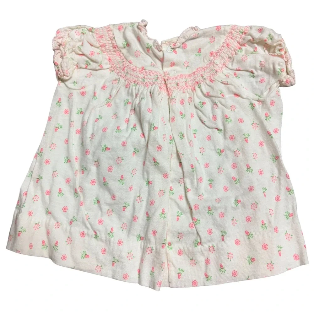 Vintage Carters Baby Girl Pink Floral Smocked Top and Diaper Cover Set 1YR 12M